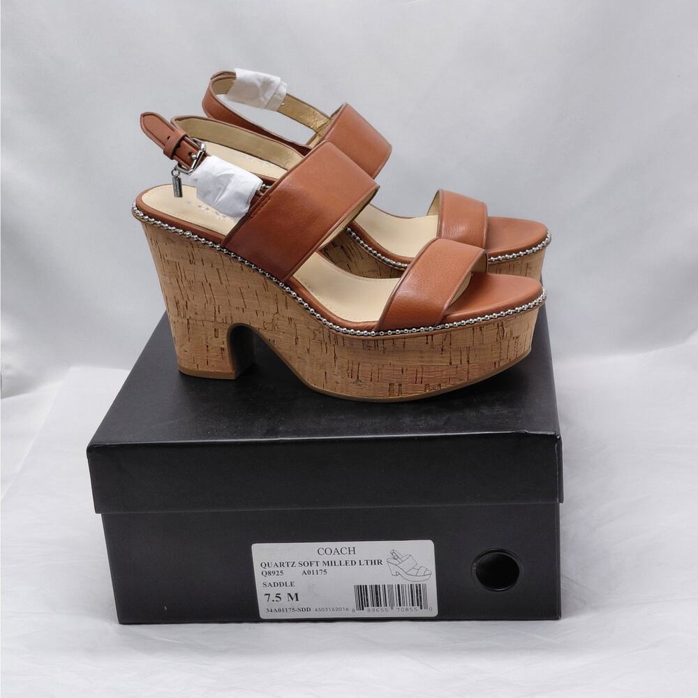 Coach Womens Y2K Chunky Platform Sandals 7.5 Brown Leather Boho Coastal Summer